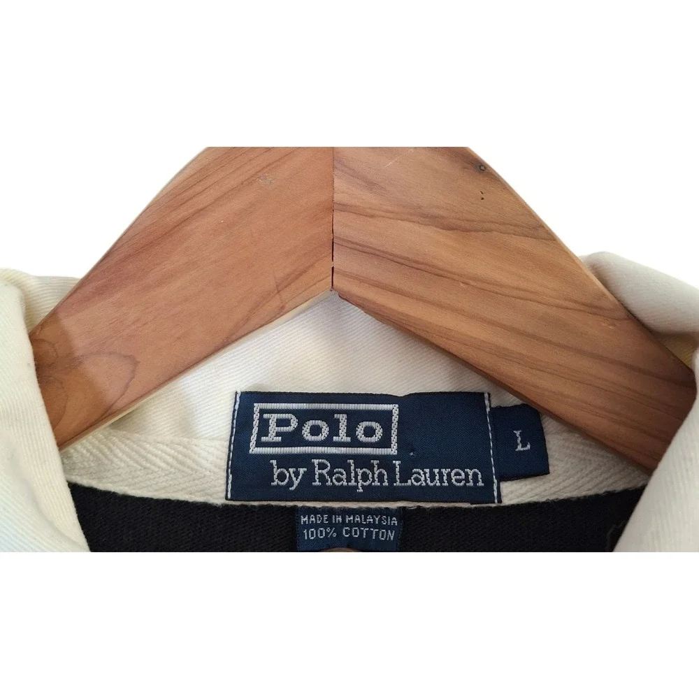 Vtg Polo Ralph Lauren Long Sleeve Rugby Shirt Mens L  Brown Striped Preppy Crest